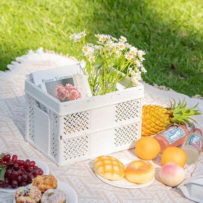 Outdoor Handheld Fruit Picnic Basket, Foldable Snack & Miscellaneous Storage Basket, Stackable Portable Organizer