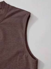 Men's Tank Top To Save You 100% Cotton Crew Neck Comfortable Streetwear Casual Summer Breathable Gym Fitness - 鏽棕色 - 查看 3
