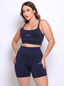 SODIFIT Fitness Set: Double Top With High Support And Straps, Zero-Transparency Shorts, Premium Polyamide Fabric. Gym - Màu xanh hải quân - Xem 4