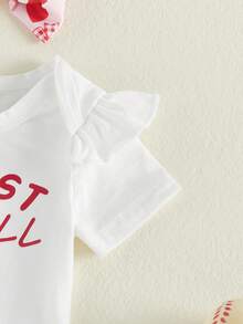 0-12Months Baby Girl My First Baseball Season Outfit Set, Ruffle Sleeve  + Ruffle Bloomers + Headband + Socks, Newborn Infant Sports Clothes - 白色 - 查看 6