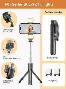 1.7m/69cm Portable Selfie Stick With LED Multi-Color Fill Light, Extendable Selfie Stick Tripod, Wireless Remote, Lightweight And Compact, Compatible With IPhone 16/15/14/13/12 Pro/Xs Max, Android Phones And GoPro - Black and White - View 18