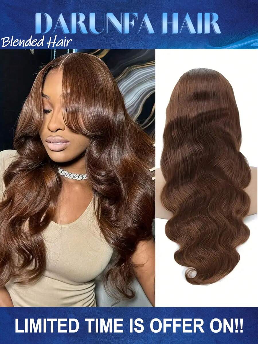 34 Inch 4 Chocolate Brown Lace Front Wigs Blended Human Hair Brown Wig 200% Density 13x4 Body Wave Lace Front Wigs Pre Plucked Glueless Lace Front Wigs Human Hair For Women - Brown - View 1