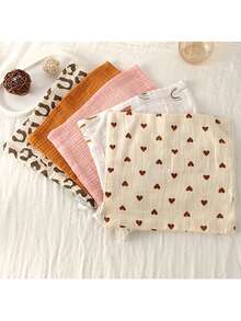 Bộ 5 chiếc khăn tay nhỏ bằng vải gạc cotton màu trơn ngẫu nhiên, dùng để lau miệng khi cho bé bú, khăn mặt. - Nhiều màu - Xem 3