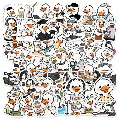 50 PCS Cute Duck Stickers – Versatile Vinyl Decals For Laptops, Water Bottles, Journals & More | Playful Duck Character Designs For Students, Office Workers, Creatives & Hobbyists | Easy-To-Peel Stickers Ideal For Personalizing Tech, Stationery, Gear & Luggage | Vibrant Assortment Of Duck-Themed Art Featuring Coding, Sports, Coffee & Travel Scenes To Add Unique Personality To Your Belongings