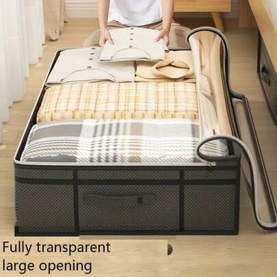 1pc/2pcs/3pcs Striped Underbed Storage Bag - Foldable Fabric Wardrobe Organizer Bin, Suitable For Blankets, Quilts | Space-Saving Design, Multi-Functional Use, No Floor Space Occupied, Bed Underside Storage Essentials. Multiple Models Available