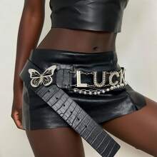 1pcs Niche Rivet Belt - Metal Spike Design, Punk Style/Unique Fashion Eye-Catching Item - 黑色 - 查看 2
