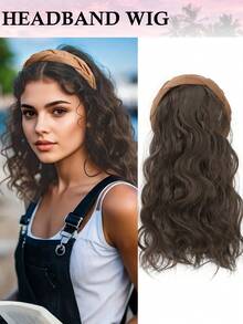 12 Inch Brown Curly Wig With Headband, Wavy Design Synthetic Fiber Half Wig, Suitable For Women's Daily Wear - Multicolor - View 12