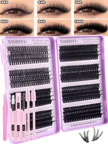 616pcs D-Curl Individual False Eyelashes Set, With Adhesive, Sealer, Mascara Brush, Tweezer Tools, DIY Home Use, Easy To Wear, Large Capacity Segmented False Eyelash Album, Suitable For DIY Different Eye Makeup, Mixed Style False Eyelash Extension Kit, Large Capacity Eyelash Album + Adhesive + Eye Brush - Multicolor - View 5
