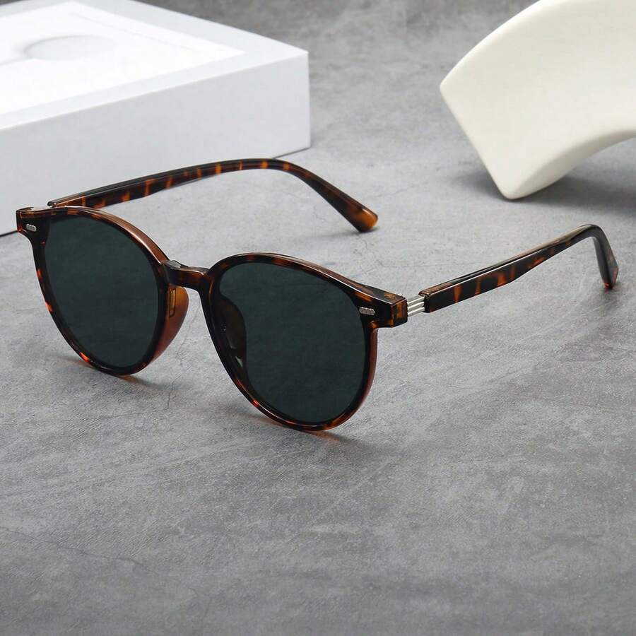 1 pieza Gafas de moda con montura de ojo de gato retro y estilo minimalista, accesorio casual unisex - Película verde enmarcada carey - Ver 1