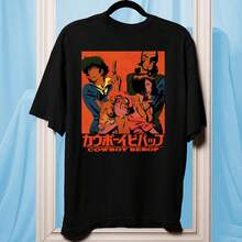 Valentine's Day Men's Pure Cotton T-Shirt Cowboy Bebop T-Shirt, Vintage Anime Manga Graphic Tee Suitable For Outdoor Casual Wear In Summer - màu đen - Xem 1