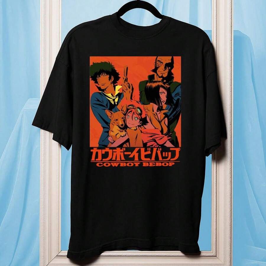 Valentine's Day Men's Pure Cotton T-Shirt Cowboy Bebop T-Shirt, Vintage Anime Manga Graphic Tee Suitable For Outdoor Casual Wear In Summer - màu đen - Xem 1