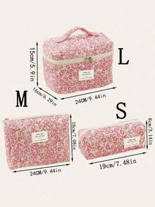 3pcs/1pc Printed Quilted Cosmetic Bag, Lightweight Travel Makeup Bag, Large Capacity Multi-Functional Cosmetic Organizer Pouch, Zipper Closure, For Women, Girls, Home, Travel, Holiday And School Use - Multicolor - View 3