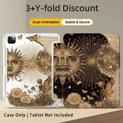 1pc 3+Y-Fold Tablet Case, Star, Moon, Butterfly Pattern, Multiple Support Methods, Compatible With Huawei MatePad SE 11", MatePad 11 Inch, MatePad Pro 12.2 2024, Honor Pad X9A 2025, Honor Pad 9, Honor Pad X9 Pro 2025, Pad 6, Pad SE 11", Pad 2 Pro 12", Pad 2 11", Galaxy