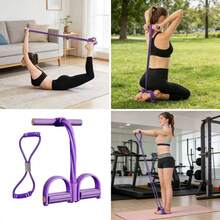 2 Pieces Multifunctional Resistance Training Strap, 6-Tube Elastic Yoga Pedal Puller Resistance Band, Sit Up Exercise Equipment, For Abdomen/Waist/Arm/Leg Stretching Slimming Training - Violet Purple - View 2