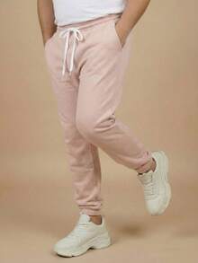 Men's Plus Size Jogger Sweatpants In Flannel Fabric With Pocket | Warm, Plus Size Men's Pants - Rusty Rose - View 4