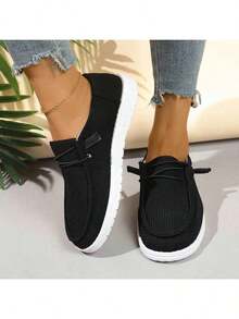 Women's Casual Corduroy Loafers - Slip-On Comfort Shoes With Elastic Laces, Lightweight Walking Sneakers For Daily Wear - Black Upgraded Version - View 4
