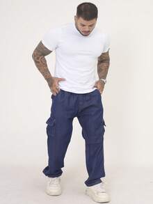 Calça Cargo Masculina Jeans, Modelagem Oversized Confortável Casual com 6 bolsos Estilo Skate - Lavagem escura - Visão 4