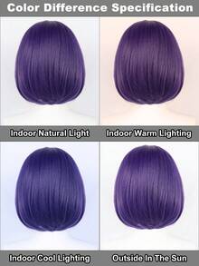 带刘海的波波头假发，女士12英寸短直发假发，耐热合成假发，日常佩戴，派对及动漫角色扮演假发，圣帕特里克节装扮假发 - 彩色 - 查看 8