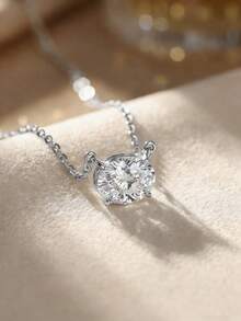 1pc 1-2 Carat Romantic Teardrop Round Diamond Necklace, 925 Sterling Silver, Elegant Pendant Necklace, Luxury & Refined Women's Christmas Jewelry - Oval Necklace - View 5