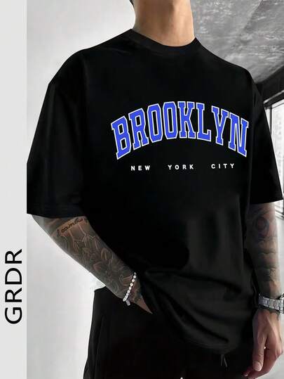  GRDR Men's Summer Letter Print Round Neck Short Sleeve Casual T-Shirt