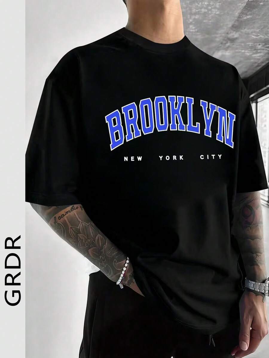 GRDR 男士夏季字母印花圆领短袖休闲T恤