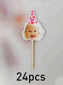Custom Photo Cupcake Toppers, Birthday Cakes And Party Decor, Personalized Face And Age Cake Picks For Dessert Tables, Customized Celebration Cake Decorations For Family Moments And Friend Gatherings, Customizable Name And Number Design, Pet Picture - Style a - View 11