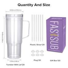 20Pack 40Oz Acrylic Snowglobe Tumbler With Handle, Double Wall Acrylic Clear Cup With Pre-Drilled Hole And Plug, Equipped With A Straw And Lid, Reusable Clear Plastic Travel Tumbler For Glitter Snow Globe DIY - 無色 - 查看 3