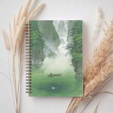 Sổ tay lò xo A5 - Sổ nhật ký chủ đề thiên nhiên xanh lá cây và vàng, bìa màu xanh lá cây nhạt với thiết kế phong cảnh núi, cây và sông nước - Giấy viết dày phù hợp cho việc viết nhật ký, học tập, văn phòng, du lịch - Món quà lý tưởng cho nhà văn và nghệ sĩ - Gáy chắc chắn và thẩm mỹ tối giản trang nhã - Hoàn hảo cho việc thư giãn và thể hiện sự sáng tạo - Thiết kế bìa xanh lá cây và vàng. - G - Xem 6