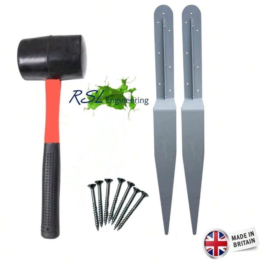 RSL Easy Fence Post Repair Spike-2x Knock In Spike For 4" Post Inc Mallet+Screws - B - View 1