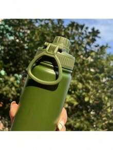 Thermal Bottle With Handle For Gym Use, With Silicone Base, 350ml/600ml/800ml/1000ml - Army Green - View 1