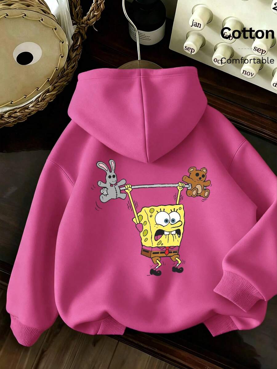 SpongeBob SquarePants SpongeBob Y2K Style Casual Hoodie For Teens And Adults, Fun Streetwear With A Simple Yet Stylish Design, Perfect For Multiple Occasions - Hot Pink - View 1