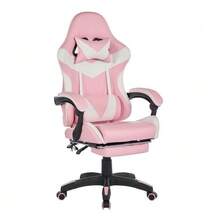 360° Swivel Ergonomic Racing Design Gaming Chair Leather High Back Office Chair Height Adjustable Work Chair With Footrest, Headrest And Lumbar Support For Office And Gaming - 白色 - 查看 1