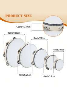 1Pc Handheld Wooden Tambourine, Single Row Metal Bells, Rhythm Percussion Instrument, Musical Hand Shaker, For Party & Karaoke, Without Drumsticks - Multicolor - View 12