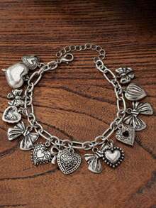 1 chiếc vòng tay mặt dây chuyền hình bướm và trái tim cổ điển, quà tặng ngày Valentine cho phụ nữ. - Màu Bạc Cổ - Xem 1