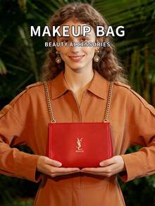 High-End Red Chain Strap Makeup Bag, Versatile Crossbody/Shoulder Bag For Daily Commute, Unique Non-Mainstream Design - Red - View 9