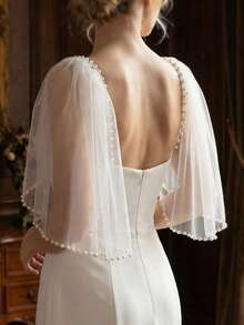 2件套白色珍珠披肩，优雅简约肩部披肩，适合搭配女士婚纱 - 彩色 - 查看 8