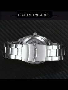 FORSINING 1件男士奢华复古方形透明镂空自动机械表，夜光指针，不锈钢表带，商务休闲男士手表，节日生日礼物 - 銀色 - 查看 5