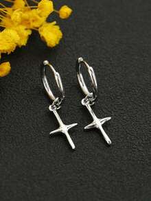 2件套男士时尚朋克风十字架吊坠耳环，婚礼、订婚、派对珠宝礼物 - 銀色 - 查看 2