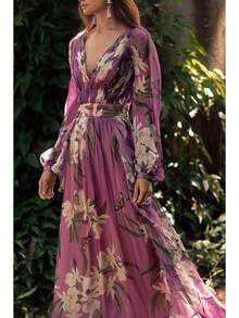 Vintage, Sophisticated, Chic, Tailored, Comfy, French, Feminine. Spring. Work, Street.  Maxi Dress For Women, Boho Chic Style - Màu tím - Xem 5
