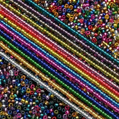 2500 piezas/Set Pequeñas cuentas de vidrio brillantes de 1.5mm en colores de verano, estilo bohemio, cuentas de semilla para hacer joyería, borlas, accesorios de pulsera hechos a mano