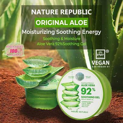 NATURE REPUBLIC New Soothing Moisturizing Aloe Vera Gel, Translucent Jelly Texture, Instantly Cooling, Hydrating, Calming, Leak-Proof Cap, Revives Skin After Workout, Priming Before Makeup, Savior For Dry Climate, For Body & Face, Korean Cosmetics, 300ml/10.56 Fl Oz