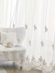 1件欧式蕾丝刺绣半透明窗帘，白色刺绣薄纱窗帘，适用于客厅、卧室、餐厅、阳台 - 彩色 - 查看 1