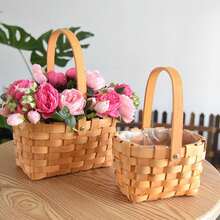 Giỏ hoa đan tay bằng rơm tự nhiên, trang trí đựng đồ dùng trong nhà, đám cưới, phong cách mộc mạc. - Nhiều màu - Xem 11