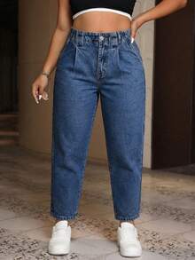 Quần jeans dài dáng côn cho nữ cỡ lớn, chất liệu denim mài, có túi tiện dụng, thích hợp mặc mùa xuân. - Trung Lan - Xem 4