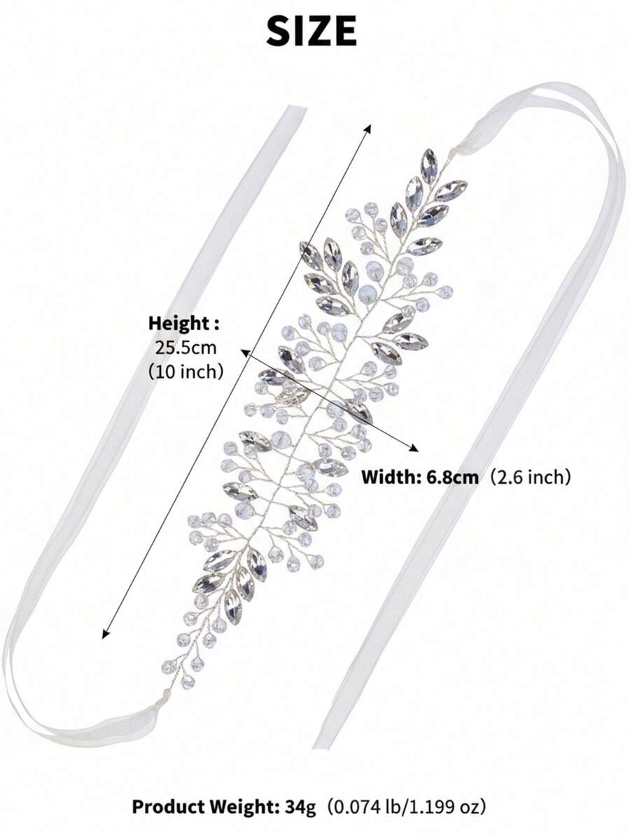 1件手工镶嵌马眼形水钻新娘发饰 - 优雅树叶造型婚礼头饰，适合新娘和伴娘，闪亮舞会发饰 - 銀色 - 查看 1
