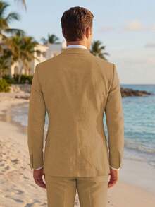 2pcs Men's 2 Piece Brown Linen Suits For Men Slim Fit Casual Beach Wedding Summer Grooms Groomsmen Linen Blazer Pants Suit - 棕色 - 查看 2