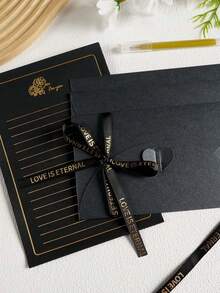 17件套 - 烫金文具套装 - 手写信、情书、高端纪念生日贺卡礼品 - 白金-3信封10燙金信紙3絲帶1金光筆 - 查看 3