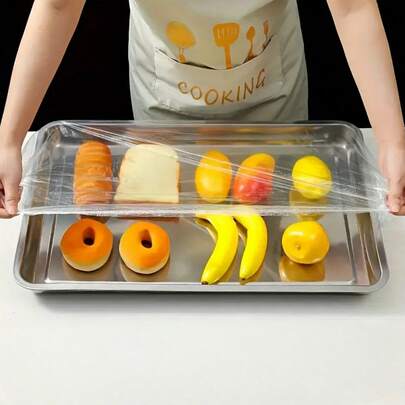 200个透明塑料食品盖，适用于A+B尺寸托盘，尺寸小于70厘米/27.6英寸，开学季必备，商用级一次性塑料保鲜膜，适用于餐厅、烧烤店，适配通用碗碟，10/50/100/200个装