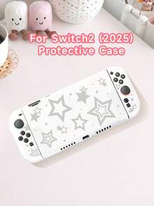 1个灰色镂空星形图案保护壳，兼容Switch2/Switch NS/Switch OLED游戏机，新款第二代2025，黑/白，星形元素，TPU软壳，通用手柄保护套，Switch手柄保护套/收纳袋，Switch游戏配件，防摔，防滑，防刮，时尚 - 彩色 - 查看 19