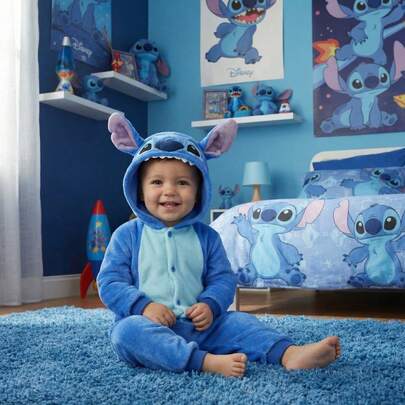 Lilo & Stitch Baby Kigurumi Pyjamas Romper Blå Tecknad Huva Disney